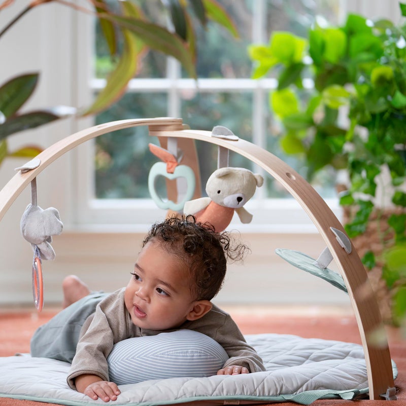 Ingenuity Cozy Spot Reversible Duvet Activity Gym & Play Mat with Wooden Toy bar - Loamy, Newborn and up - Image 2