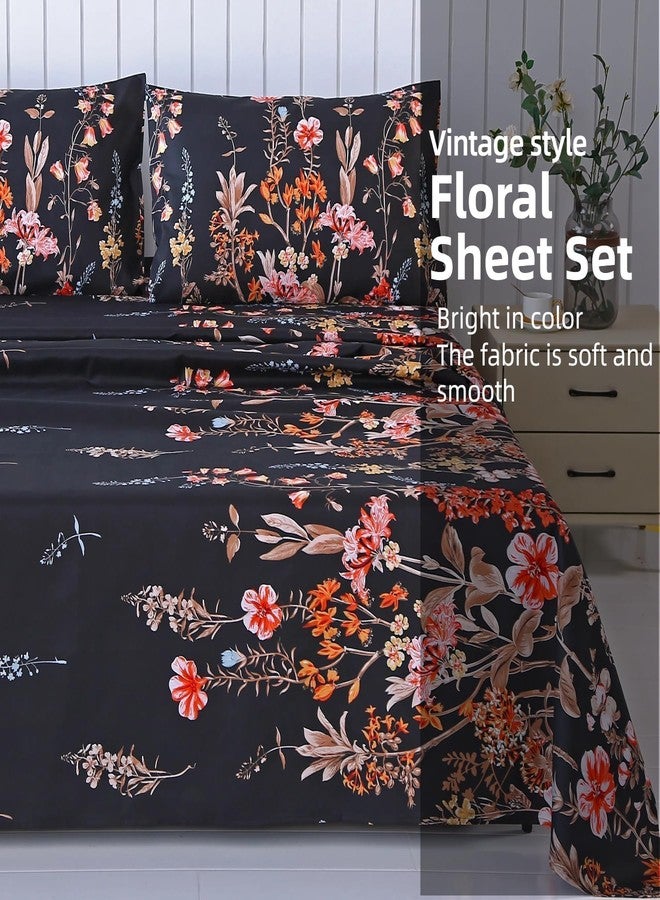 MAG 4Pcs Black Pink Floral Sheets Queen,Floral Queen Sheet Set,Floral Bedding Sheet Set,Flower,Boho,Soft and Breathable,Wrinkle and Fade Resistant. - Image 4