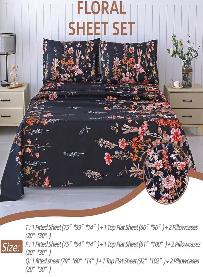 MAG 4Pcs Black Pink Floral Sheets Queen,Floral Queen Sheet Set,Floral Bedding Sheet Set,Flower,Boho,Soft and Breathable,Wrinkle and Fade Resistant. - Image 3