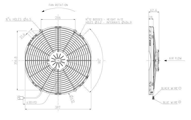 SPAL Fan 16x10 Inches Push Straight-Blade 24 Volt 385MM Diameter - Image 3