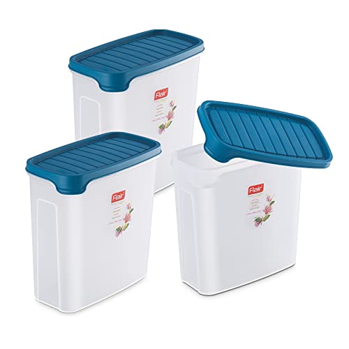 FLAIR Plastic Smart Rectangle Dry Storage Container 2000 ML Blue (SET OF 3), Modular Kitchen, for Flour, Cereals, Snacks, Stackable, BPA Free - Image 2