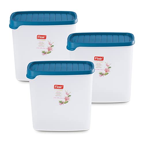 FLAIR Plastic Smart Rectangle Dry Storage Container 2000 ML Blue (SET OF 3), Modular Kitchen, for Flour, Cereals, Snacks, Stackable, BPA Free - Image 1