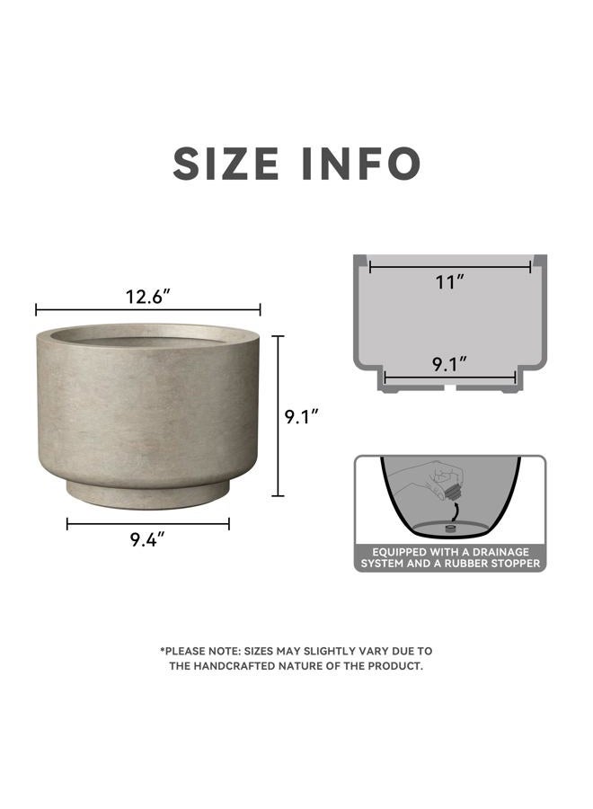 kante 12.6 Inch Dia Concrete Planter, Round Pedestal Design Garden Pot for Indoor Outdoor Plants, Modern Flower Pot with Drainage Hole and Rubber Plug, Weathered Concrete - Image 2