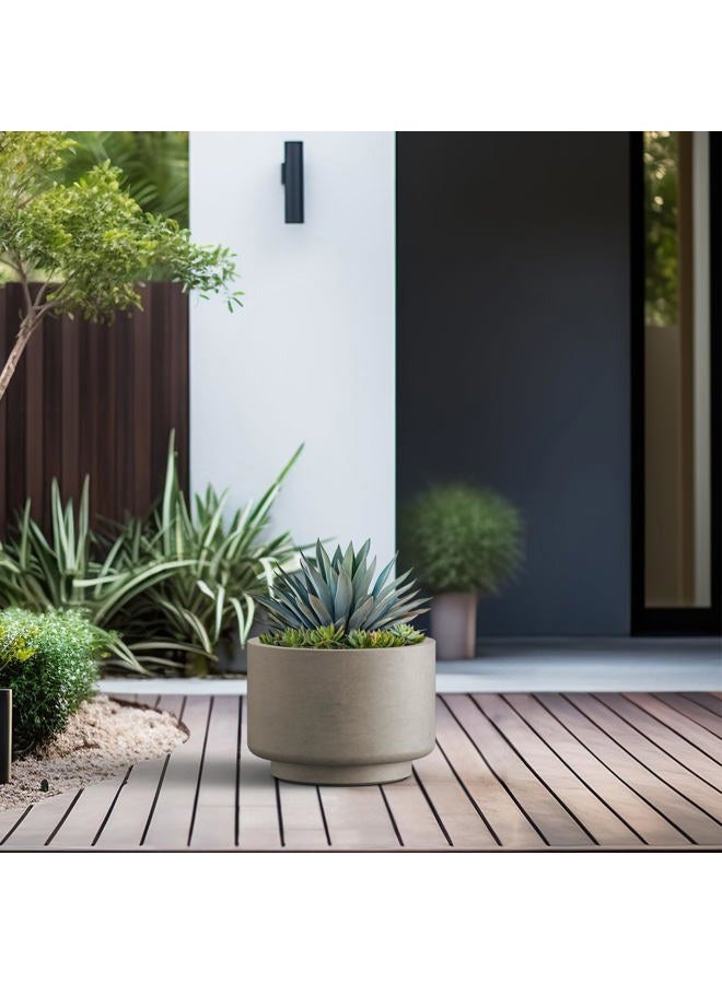 kante 12.6 Inch Dia Concrete Planter, Round Pedestal Design Garden Pot for Indoor Outdoor Plants, Modern Flower Pot with Drainage Hole and Rubber Plug, Weathered Concrete - Image 4