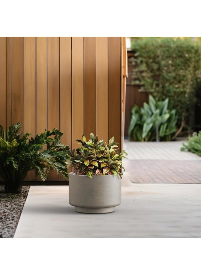 kante 12.6 Inch Dia Concrete Planter, Round Pedestal Design Garden Pot for Indoor Outdoor Plants, Modern Flower Pot with Drainage Hole and Rubber Plug, Weathered Concrete - Image 5