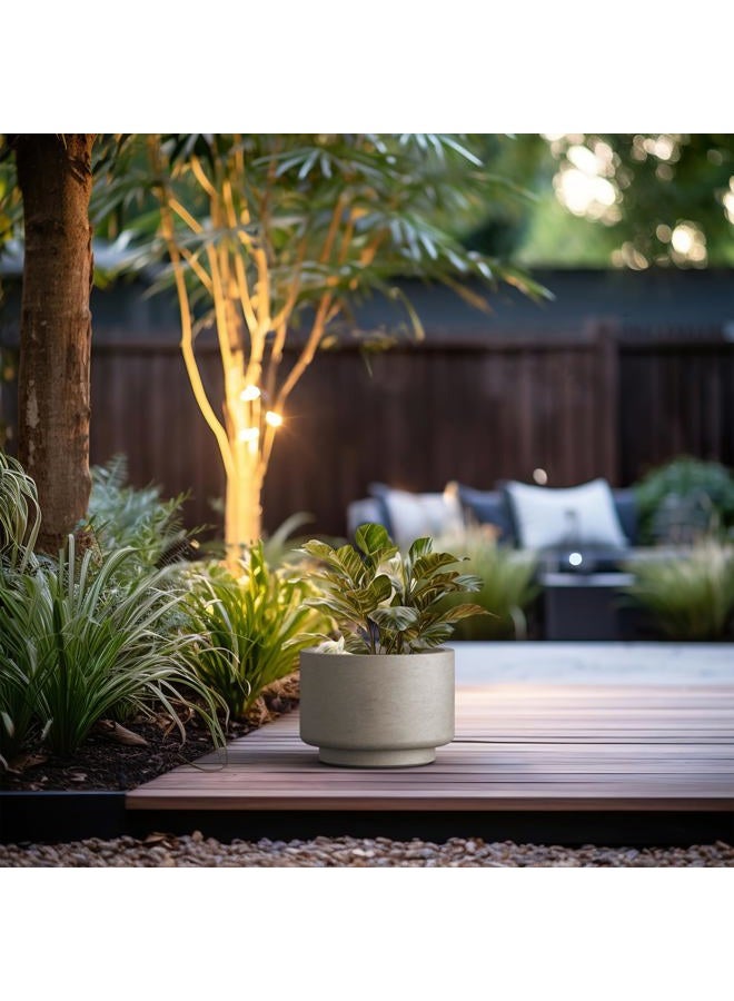 kante 12.6 Inch Dia Concrete Planter, Round Pedestal Design Garden Pot for Indoor Outdoor Plants, Modern Flower Pot with Drainage Hole and Rubber Plug, Weathered Concrete - Image 3