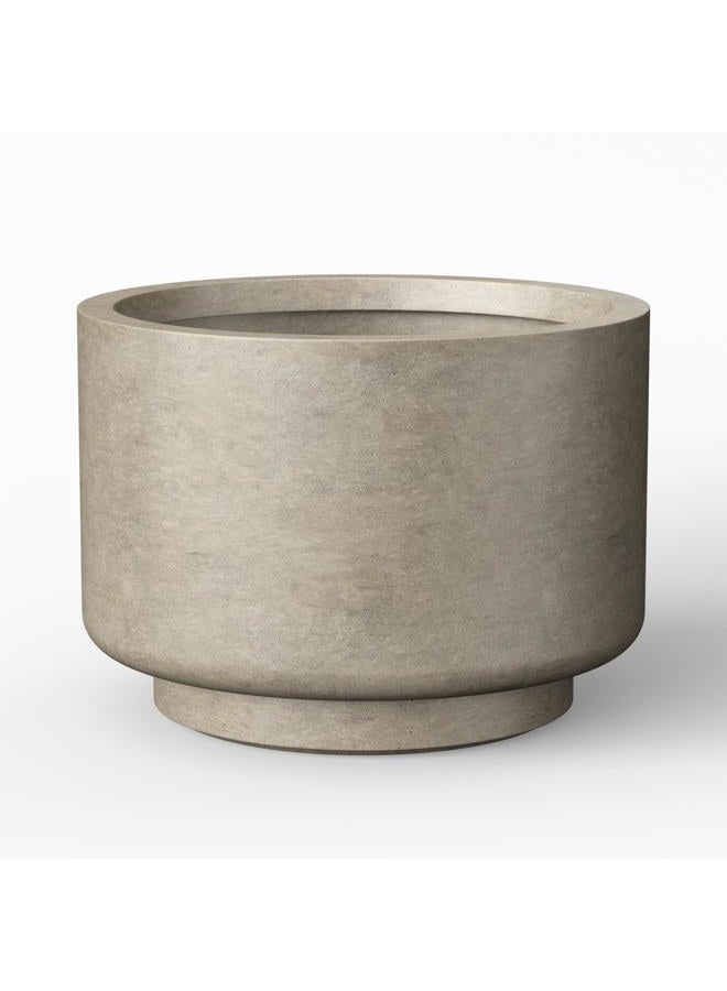 kante 12.6 Inch Dia Concrete Planter, Round Pedestal Design Garden Pot for Indoor Outdoor Plants, Modern Flower Pot with Drainage Hole and Rubber Plug, Weathered Concrete - Image 1