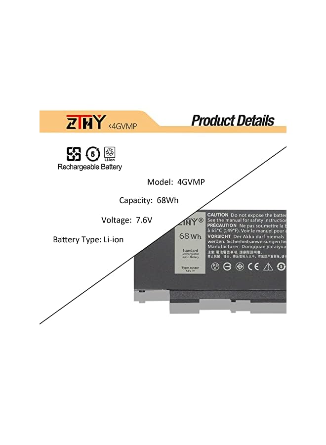 ZTHY 7.6V 68Wh 4Gvmp Laptop Battery Replacement For Dell Latitude 5400 5500 Precision 3540 3550 Inspiron 7590/7591/7791 2-In-1 Series Rf7Wm X77Xy C5Gv2 9Jryt Mcv1G 1V1Xf R8D7N 4-Cell - Image 3