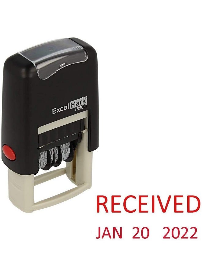 ExcelMark - - Excelmark Self-Inking Rubber Date Stamp - Compact Size - Red Ink - Image 1