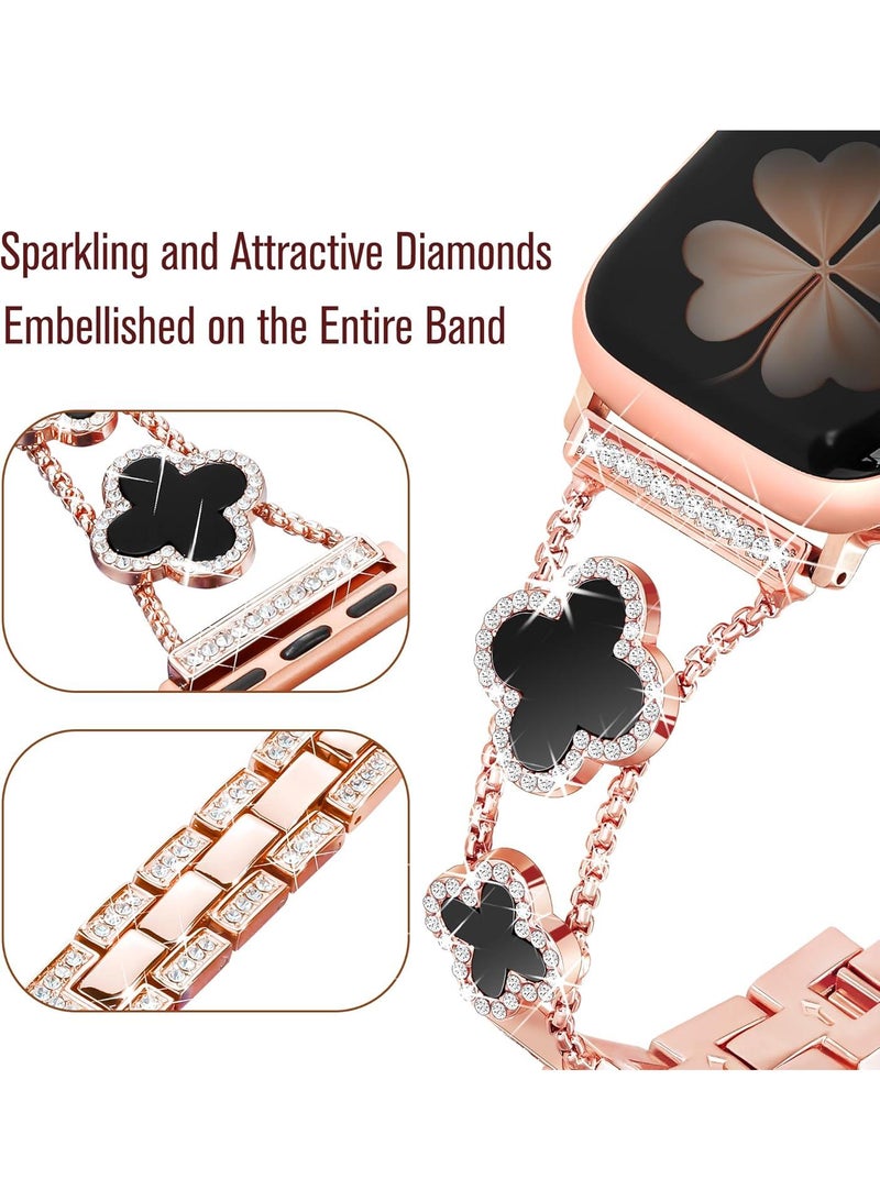 Y&D For Apple Watch 42/44/45MM Fashion Diamond Clover Metal Strap  - Image 5