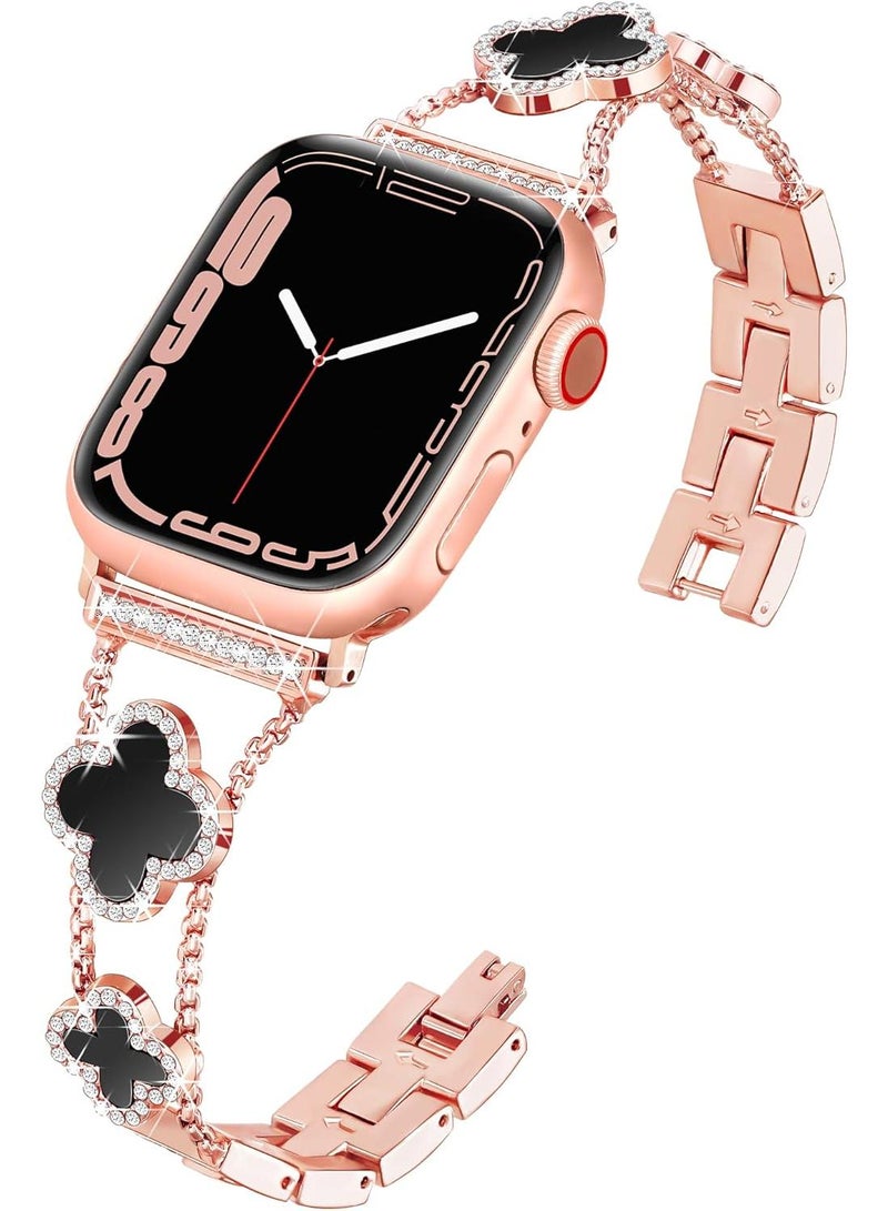 Y&D For Apple Watch 42/44/45MM Fashion Diamond Clover Metal Strap  - Image 4