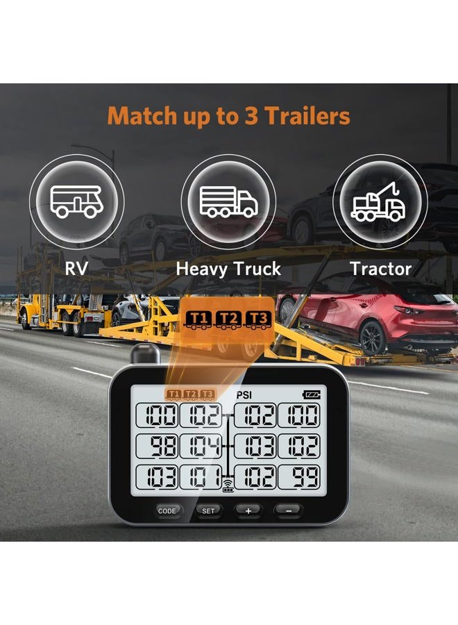 GUTA Trailer Tire Pressure Monitoring System, RV TPMS with 12 Sensors, 6 Alert Modes, Signal Booster, Power Saving Display, Long Sensing Distance, for 3 Trailers (T1/T2/T3), for Camper, Motor Homes - Image 2