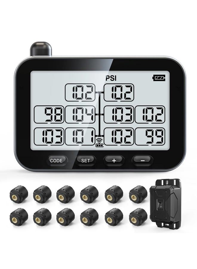 GUTA Trailer Tire Pressure Monitoring System, RV TPMS with 12 Sensors, 6 Alert Modes, Signal Booster, Power Saving Display, Long Sensing Distance, for 3 Trailers (T1/T2/T3), for Camper, Motor Homes - Image 1