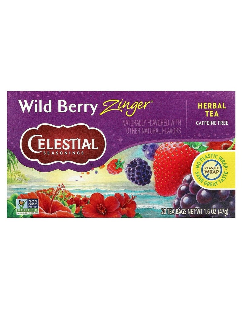 Herbal Tea Wild Berry Zinger Caffeine Free 20 Tea Bags 1.6 oz (47 g)