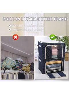 TRIVYOM TRIVYOM 66 Litre Clothes Storage Box with Zip Wardrobe Saree Shirts and Blankets Bags Foldable Steel Frame Clothes Organizer Bins Front Clear Window Side Handles Pack of 1 Oxford Fabric  - Image 4