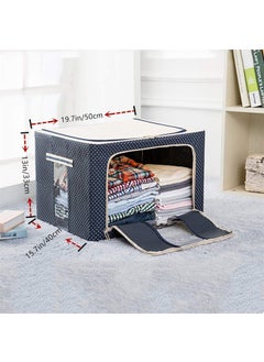 TRIVYOM TRIVYOM 66 Litre Clothes Storage Box with Zip Wardrobe Saree Shirts and Blankets Bags Foldable Steel Frame Clothes Organizer Bins Front Clear Window Side Handles Pack of 1 Oxford Fabric  - Image 3