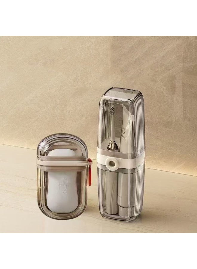 Portable Travel Mouthwash Cup  Soap Box Set - Soap Box, Toothbrush Box - Leakproof Soap Container With Toothbrush Holder, Compact Toiletry Organizer For Bathroom Shower, Gym, School, Camping, Vacation, Outdoor Use Bathroom Shower Set (Grey 6.9*6.9*20cm/7*4*11cm) - Image 1