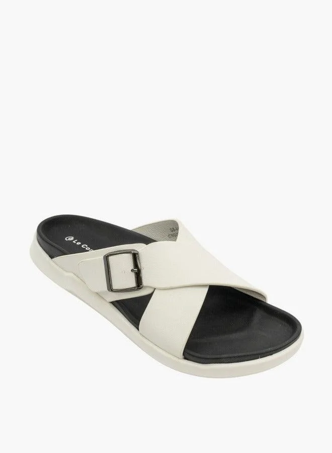 Men Buckle Accent Cross-Strap Slip-On Sandals