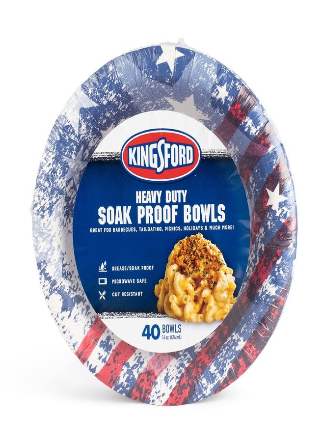 Kingsford Heavy Duty Soak Proof Paper Bowls - Heavy Duty Bowl for Barbecues, Picnics & Holidays - Microwave Safe - Patriotic Design, American Flag Pattern, 16 oz, 40 Count - Image 1