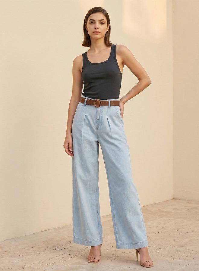 Splash FAV Denim Wide Leg Flexi Waist Jeans with Belt - Image 5