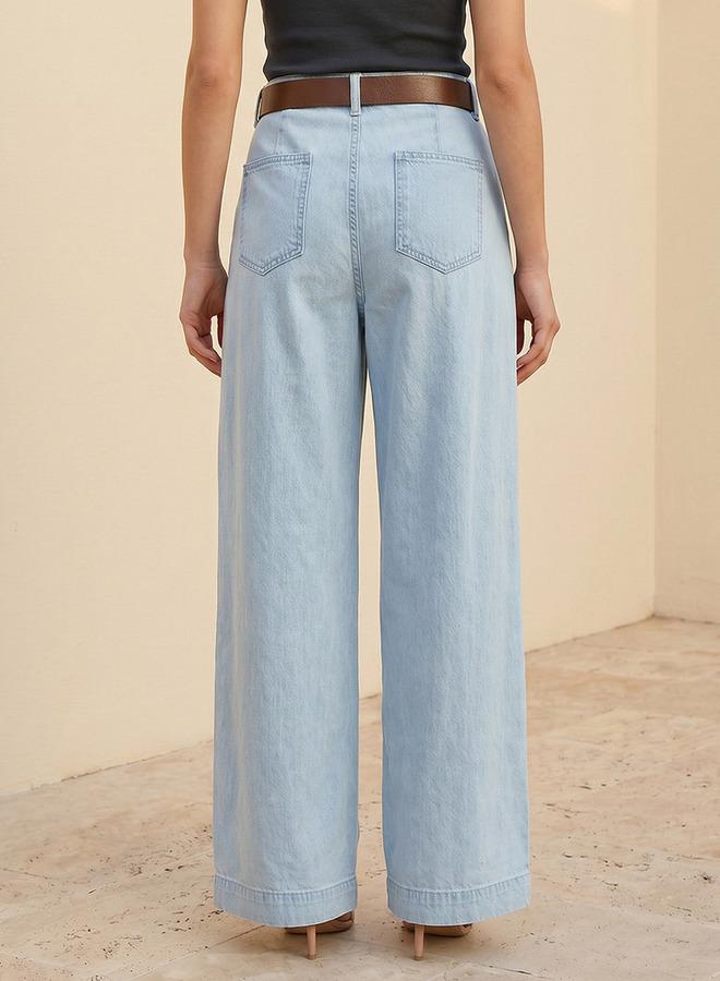 Splash FAV Denim Wide Leg Flexi Waist Jeans with Belt - Image 4