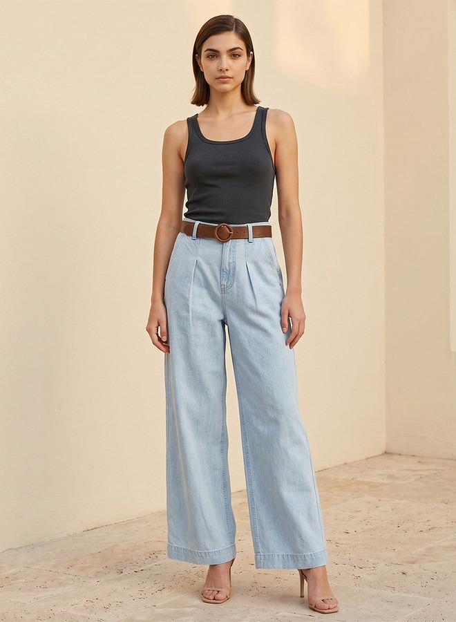 Splash FAV Denim Wide Leg Flexi Waist Jeans with Belt - Image 3