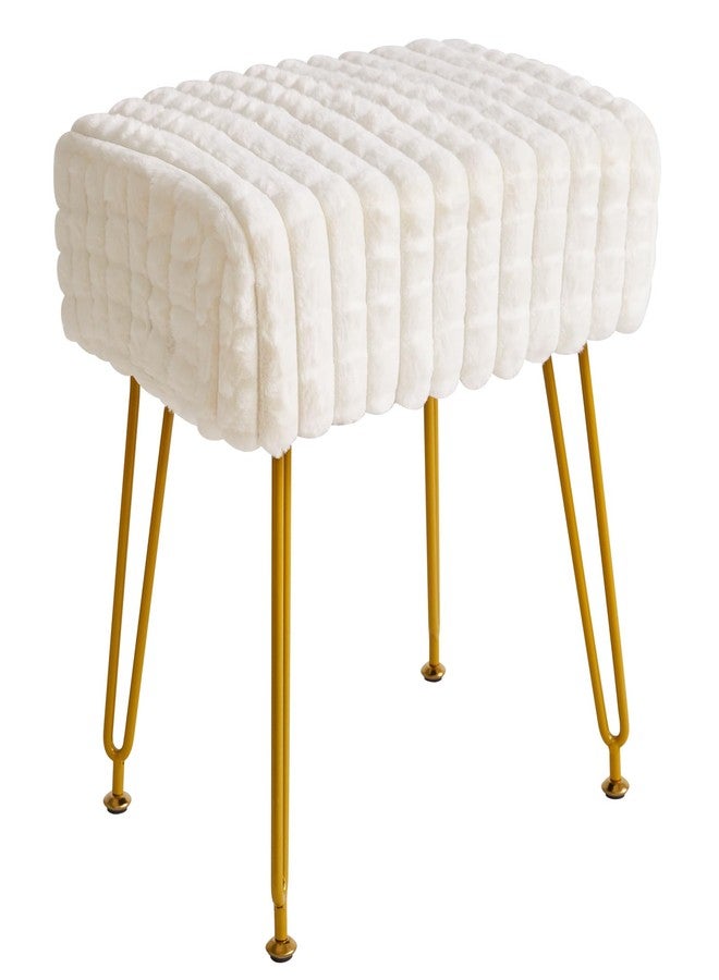 IBUYKE Rectangular Footrest Stool Ottoman, Makeup Vanity Stool Side Table, Velvet Dressing Table Seat, Pouf Couch Stool, Golden Steel Legs, Square Grid Pattern, White WBD003W - Image 1