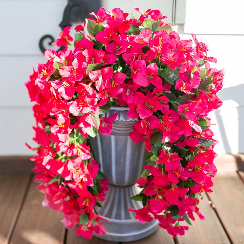 HyeFlora Bougainvillea Artificial Hanging Flowers Plants for Outdoors Decoration, 2pcs Fake Flowers Silk Bougainvillea Vines Realistic UV Resistant Faux Flowers for Planters Porch Patio Urn, Hot Pink - Image 3