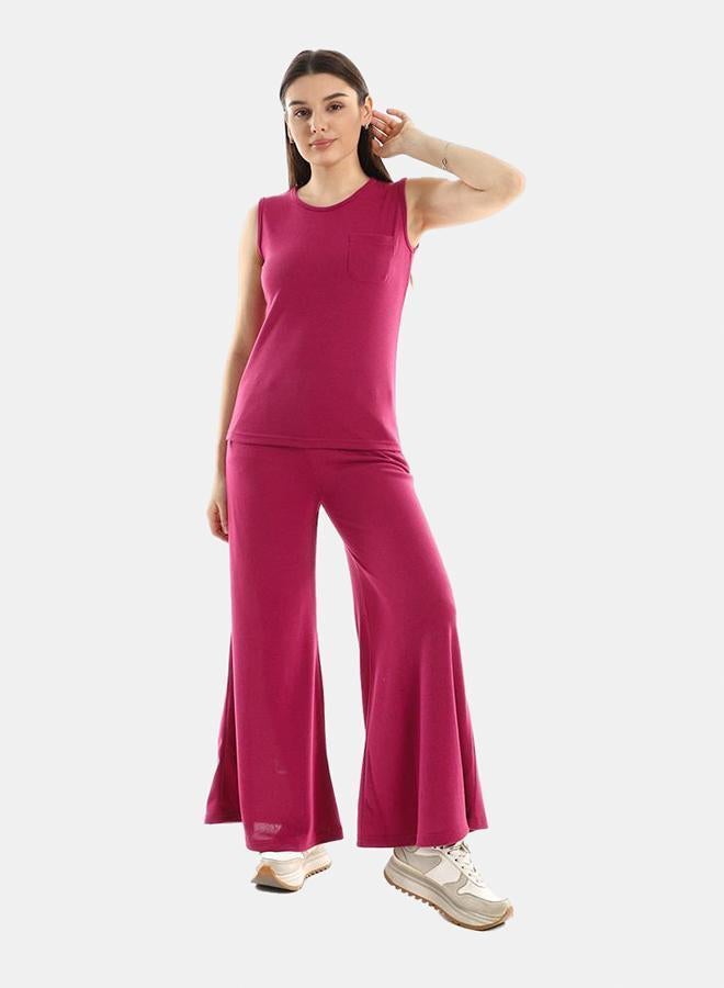 kady Jamila Women Side Pocket Tank Top With Flare Solid Pants ,plum-XXL - Image 1