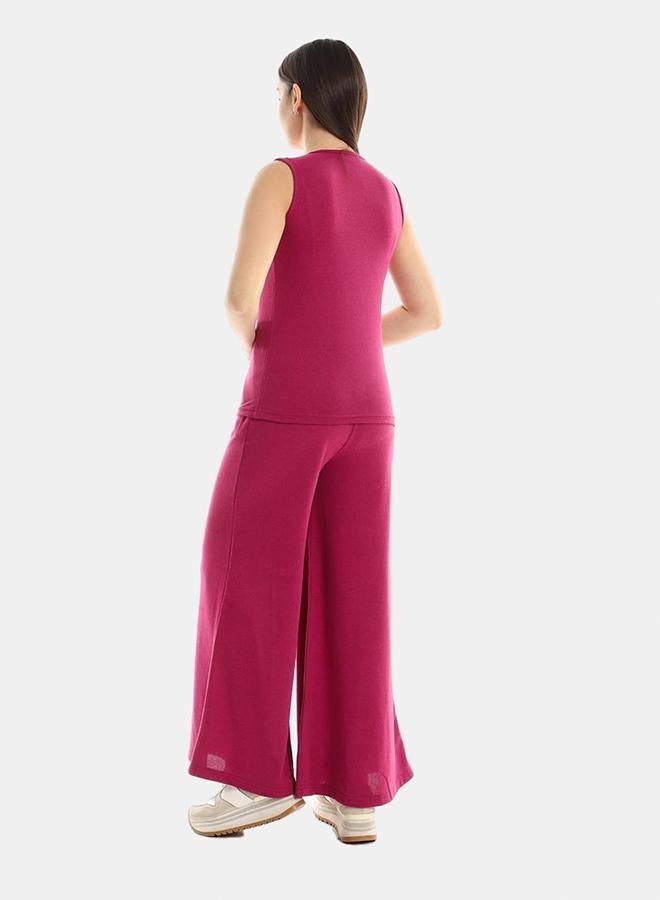 kady Jamila Women Side Pocket Tank Top With Flare Solid Pants ,plum-XXL - Image 3