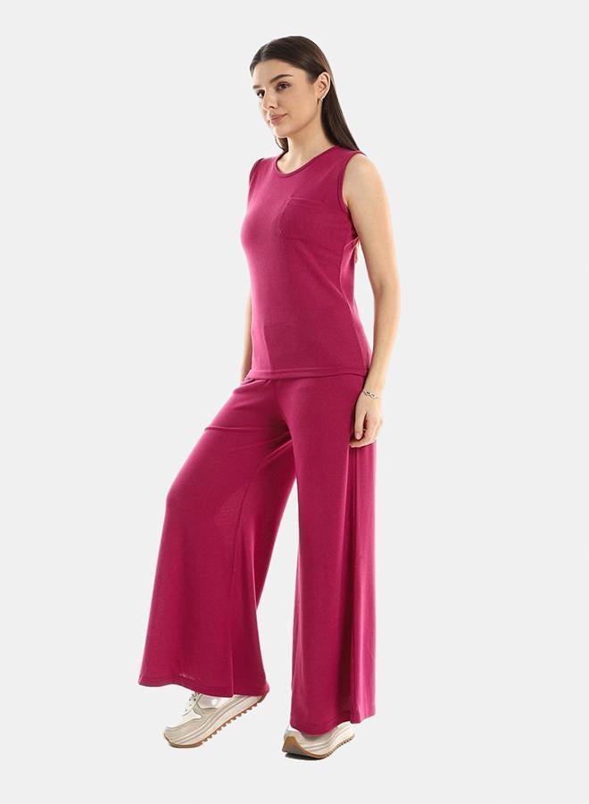 kady Jamila Women Side Pocket Tank Top With Flare Solid Pants ,plum-XXL - Image 2