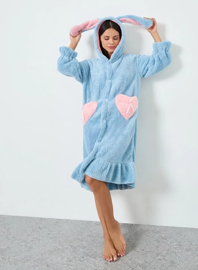 Styli Women Blue Fleece Bunny Robe