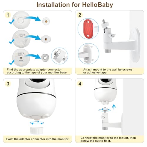GAHOGA Adjustable Baby Monitor Wall Mount for HelloBaby HB6550/HB6560/HB6240/HB65/HB6148/HB6339 & ANMEATE SM935E, 360° Swivel Baby Monitor Stand Adhesive Wall Mount with Perfect View and Easy to Install - Image 5