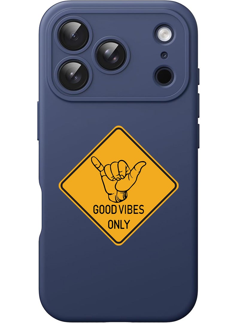 Theodor Protective Slim Fit Case Liquid Silicone Cover with Full Body Protection Anti-Scratch Shockproof Case For Apple iPhone 17 Pro (Blue) Good Vibes - Image 1