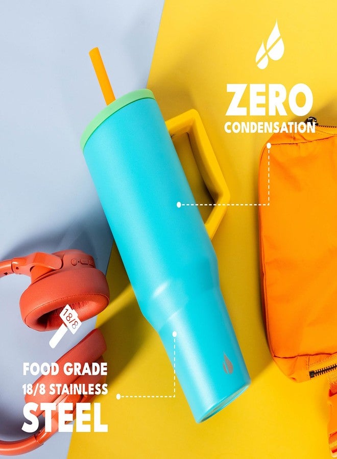Elemental 40 oz Tumbler with Handle and Straw - Spill Proof Insulated Stainless Steel Commuter for Hot and Cold Beverages - Travel Coffee Mug with 2 Straws & Spill Proof Lid - 40oz - Blue Lagoon - Image 5