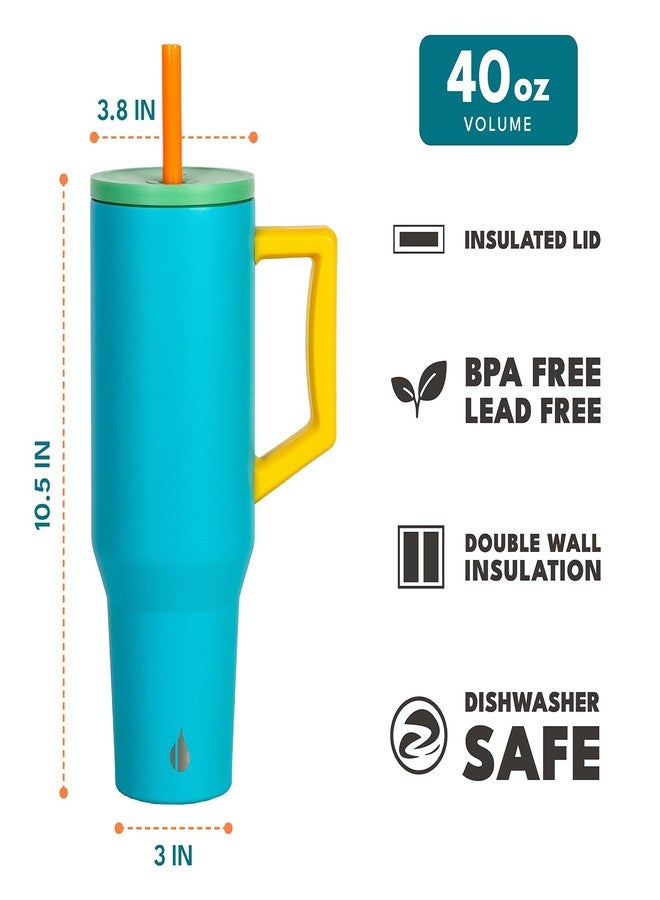 Elemental 40 oz Tumbler with Handle and Straw - Spill Proof Insulated Stainless Steel Commuter for Hot and Cold Beverages - Travel Coffee Mug with 2 Straws & Spill Proof Lid - 40oz - Blue Lagoon - Image 2