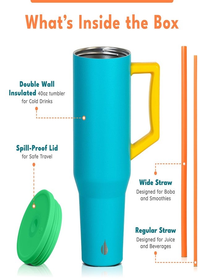 Elemental 40 oz Tumbler with Handle and Straw - Spill Proof Insulated Stainless Steel Commuter for Hot and Cold Beverages - Travel Coffee Mug with 2 Straws & Spill Proof Lid - 40oz - Blue Lagoon - Image 3