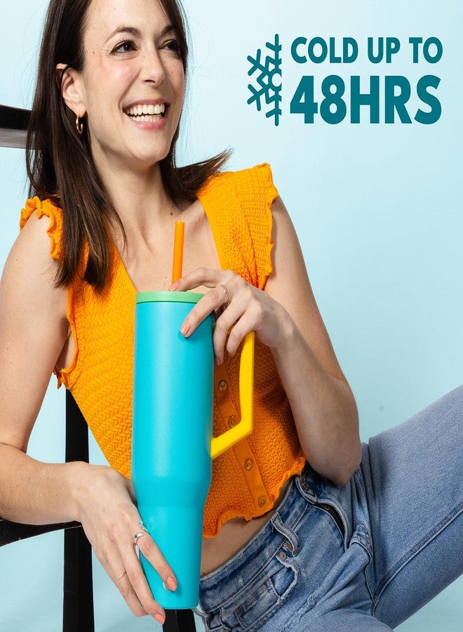 Elemental 40 oz Tumbler with Handle and Straw - Spill Proof Insulated Stainless Steel Commuter for Hot and Cold Beverages - Travel Coffee Mug with 2 Straws & Spill Proof Lid - 40oz - Blue Lagoon - Image 4