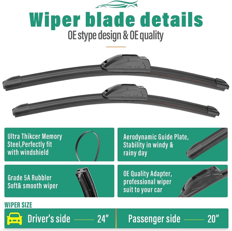 WINDSMILE 24" 20" 11" Windshield Wiper Blades Replacement for Cadillac XT5 2017 2018 2019 2020 2021 2022 Premium All Weather Front Rear Wipers Set - OEM Quality (Pack of 3) - Image 3
