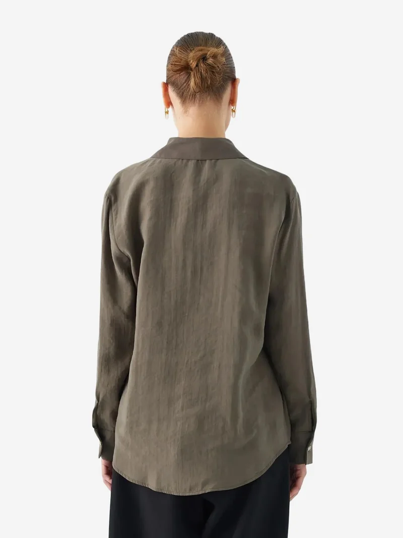 Mixray Khaki Green Mixray Relaxed Fit Shirt with Pocket for Women | Best Price UAE