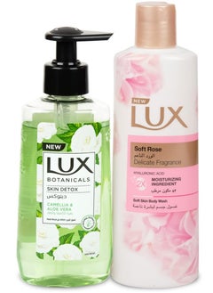 Lux Soft Rose Shower Gell Body Wash delicate fragrance 250 ml and Lux Botanicals skin Detox camellia & Aloe Vera hand wash 245
