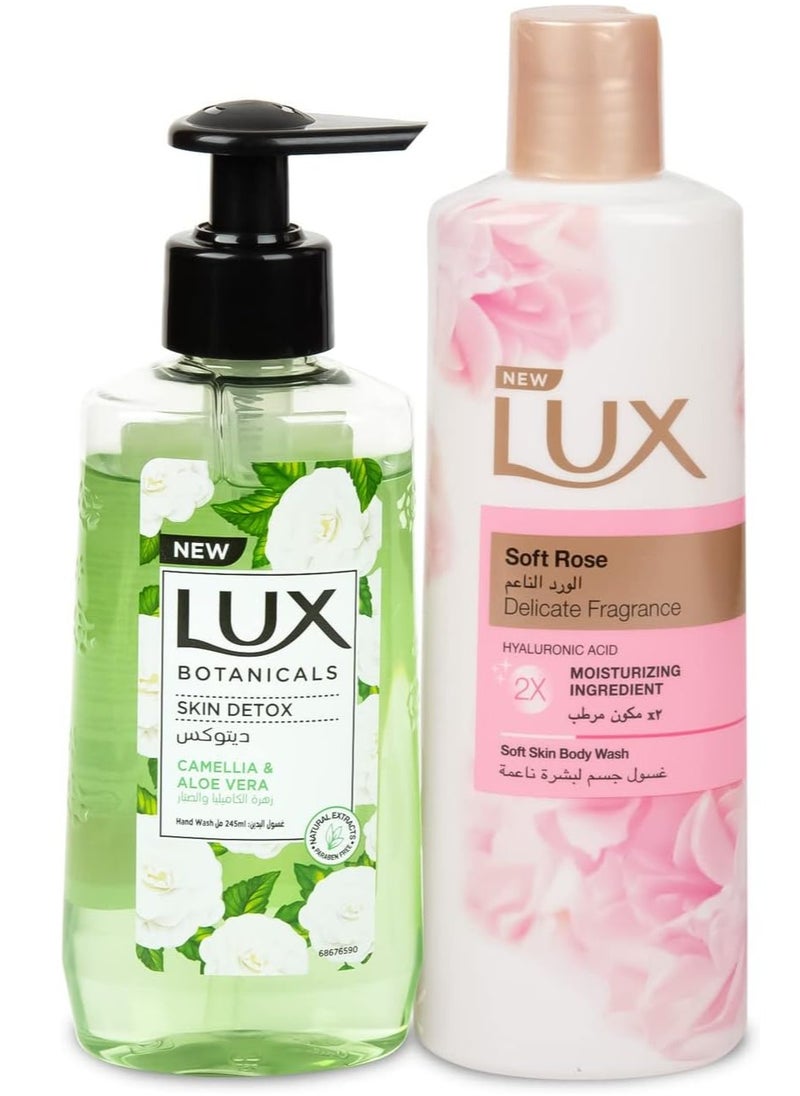 Lux - Lux Soft Rose Shower Gell Body Wash delicate fragrance 250 ml and Lux Botanicals skin Detox camellia & Aloe Vera hand wash 245 - Image 1