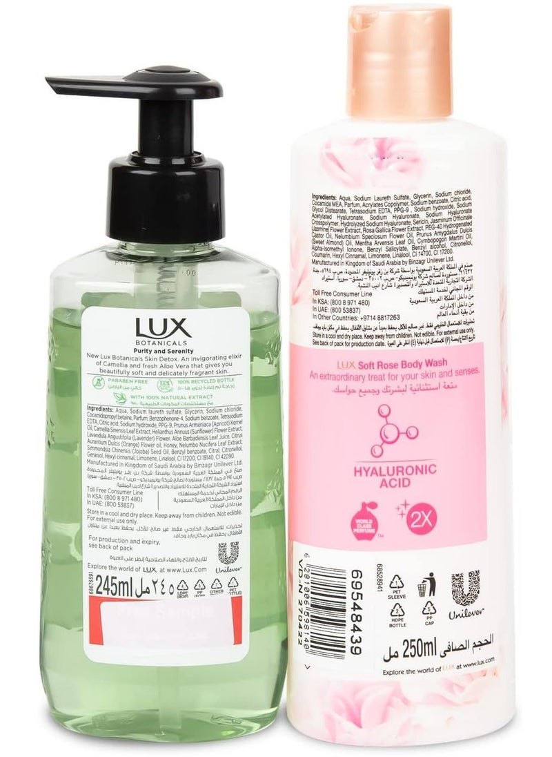 Lux - Lux Soft Rose Shower Gell Body Wash delicate fragrance 250 ml and Lux Botanicals skin Detox camellia & Aloe Vera hand wash 245 - Image 1