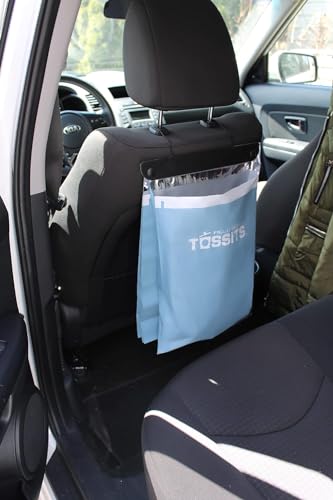 Tossits Disposable Car Trash Bag Hanging (Blue, 3 Pack, Set of 21) - Leak-Proof, Smell-Proof Automobile Trash Container, Eco-Friendly, Thick, Large 12x15 Car Trash Bin with Sturdy Header Board - Image 1