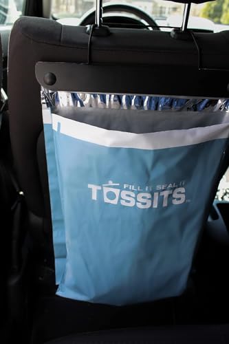 Tossits Disposable Car Trash Bag Hanging (Blue, 3 Pack, Set of 21) - Leak-Proof, Smell-Proof Automobile Trash Container, Eco-Friendly, Thick, Large 12x15 Car Trash Bin with Sturdy Header Board - Image 2