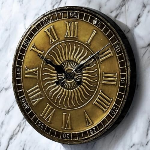 Vintage Clock Vintage Handicraft Decorative Wooden Brass Inlay Artware/Handcrafted Sun Design Wall Art Clock/VC-8007-12 - Image 1