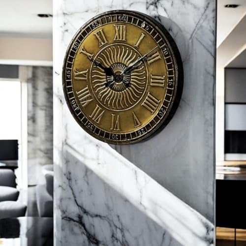 Vintage Clock Vintage Handicraft Decorative Wooden Brass Inlay Artware/Handcrafted Sun Design Wall Art Clock/VC-8007-12 - Image 3