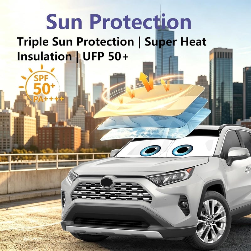 Güvenç واقي شمس الزجاج الأمامي من Gven لتويوتا RAV4 2019-2022 2023 2024 2025 2026، ملحقات، ظلال الزجاج الأمامي للسيارة، واقي حرارة الأشعة فوق البنفسجية (تويوتا RAV4) موفر للجهد أثناء الاستخدام - Image 3