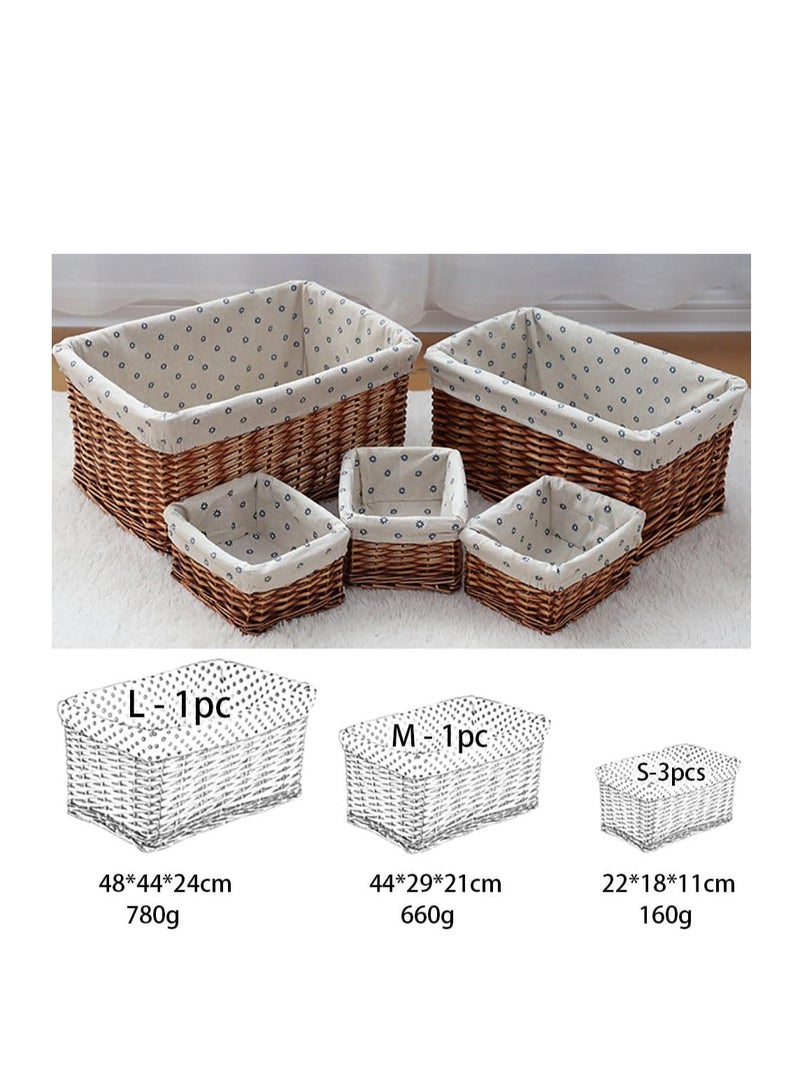 5-Piece Rattan Storage Baskets Handmade Woven Wicker Basket Desktop Storage Organizer Household Storage Box Bins for Clothes Toys Laundry and Closet (Browm)  - Image 2