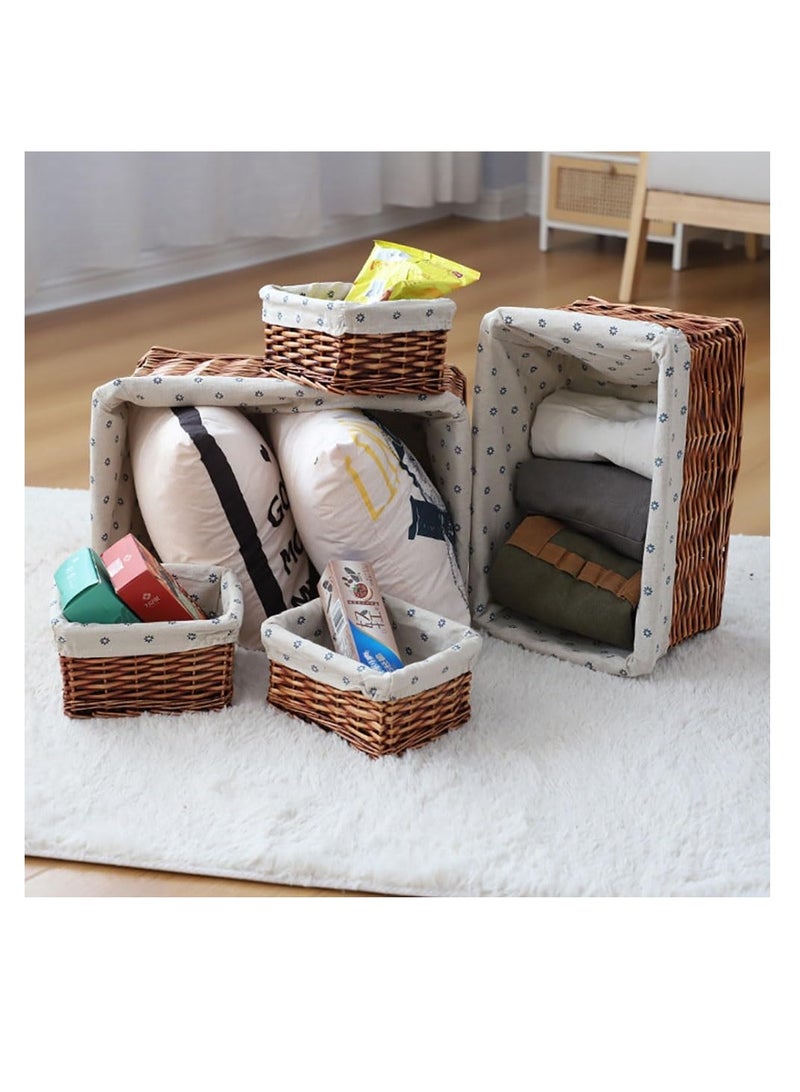 5-Piece Rattan Storage Baskets Handmade Woven Wicker Basket Desktop Storage Organizer Household Storage Box Bins for Clothes Toys Laundry and Closet (Browm)  - Image 4